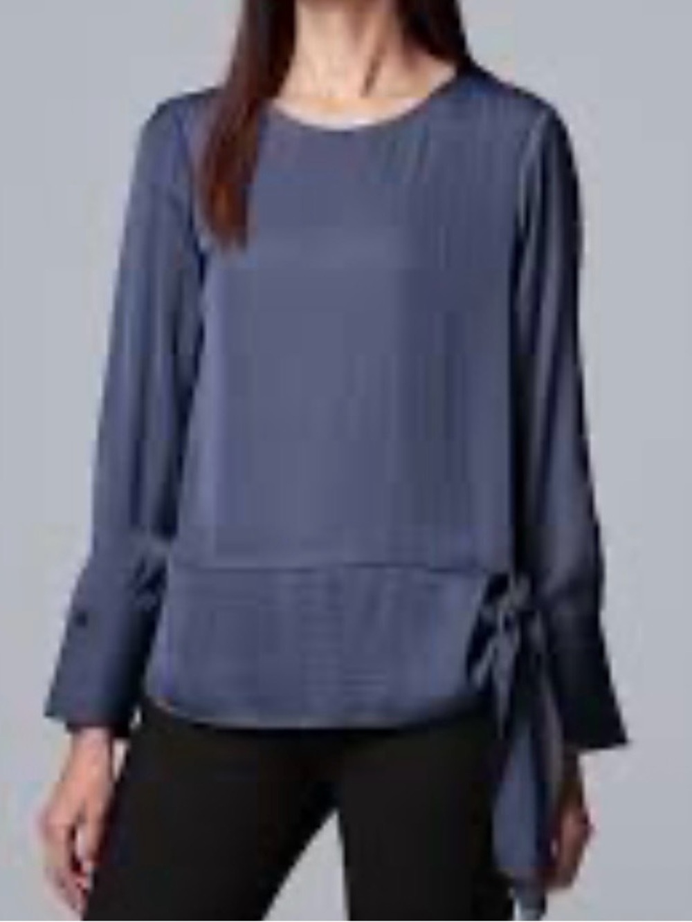 Simply Vera Vera Wang Slate Blue Long Sleeve Tie-Side Top